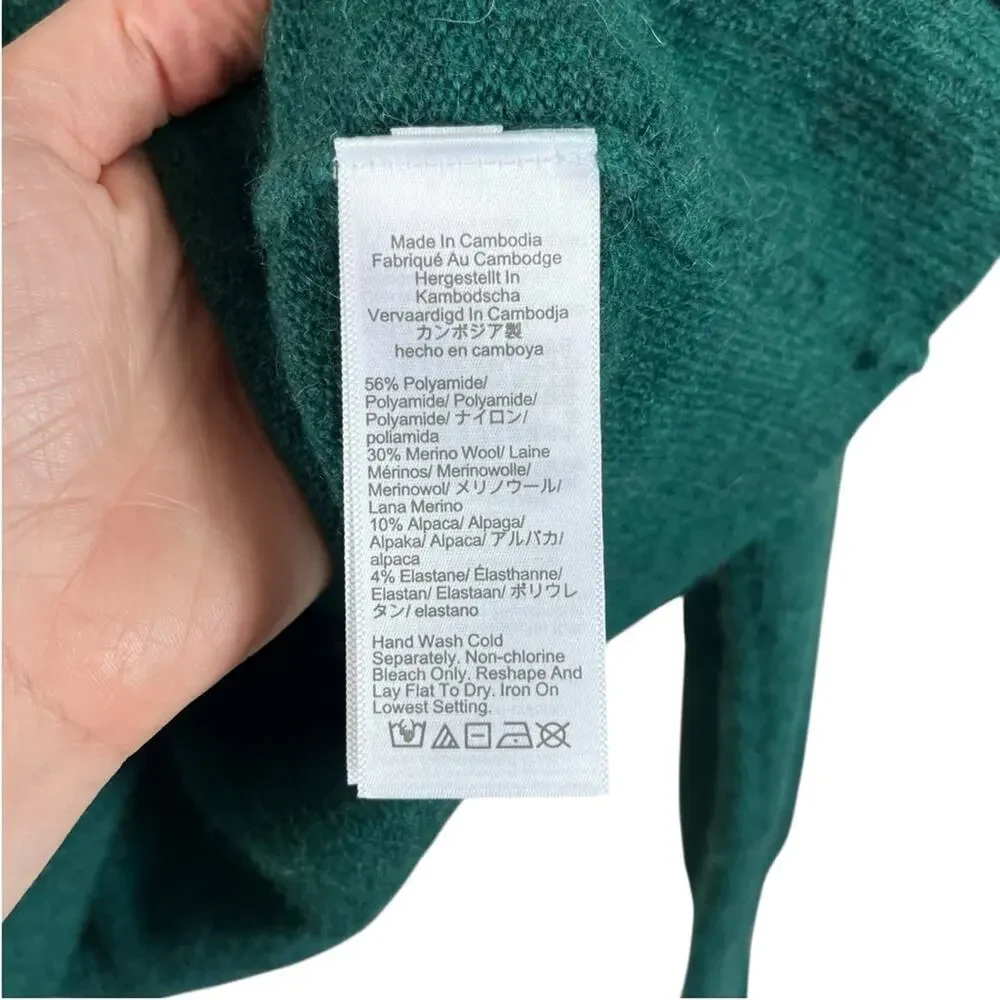 J.Crew Roll Neck Sweater Merino Wool Green Small Preppy Quiet Luxury Old Money
